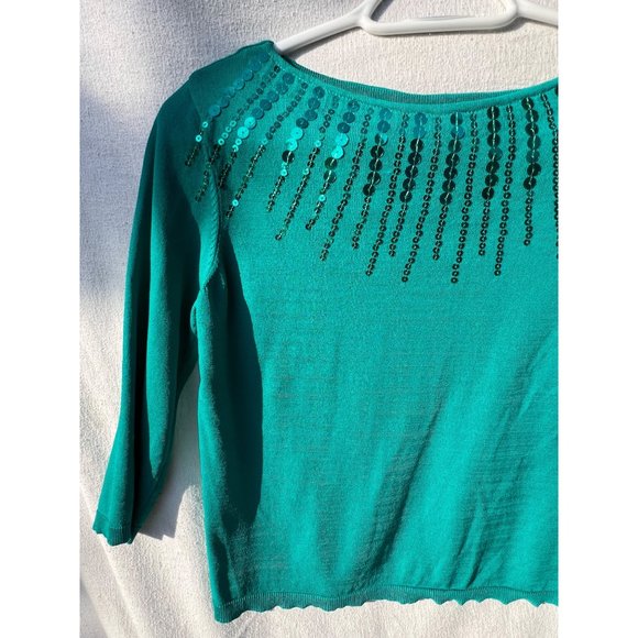 Drapers and diamonds. Petites Women’s Sweater PS green sequence stretch round ne - Picture 2 of 8